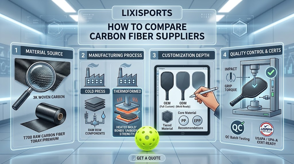 Comparing carbon fiber pickleball paddle suppliers for B2B buyers