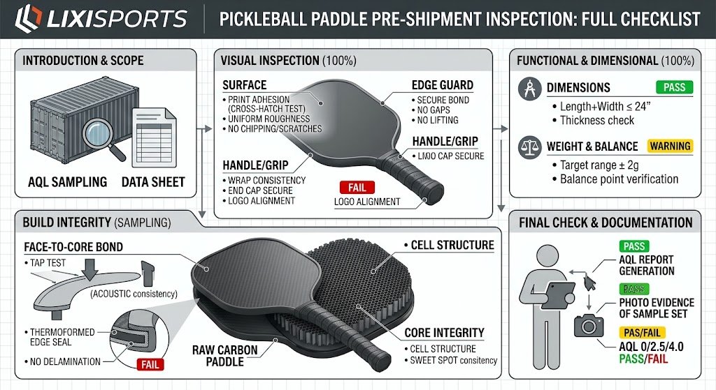 Pickleball paddle pre-shipment inspection checklist