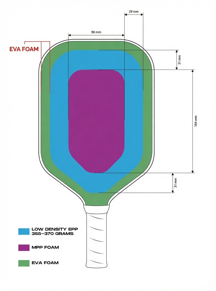 Triple-Zone Hybrid Polymer pickleball Paddle Core