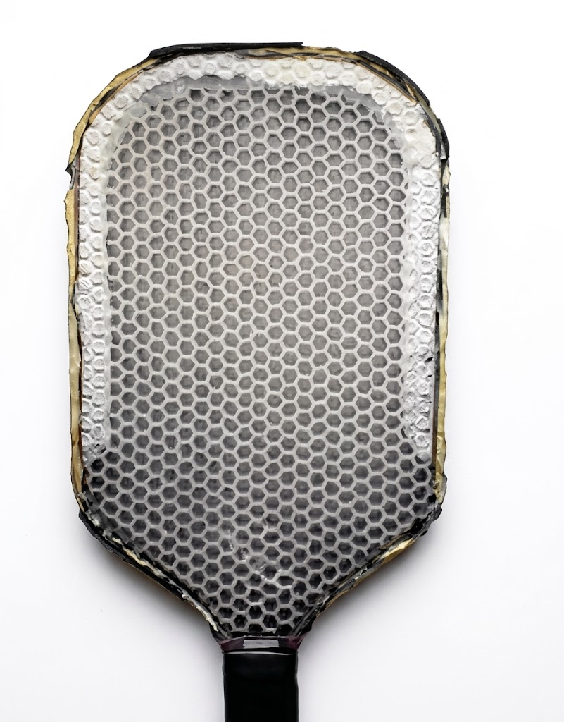Gen 3 pickleball paddle cross-section showing PP honeycomb core and EVA foam-injected perimeter walls