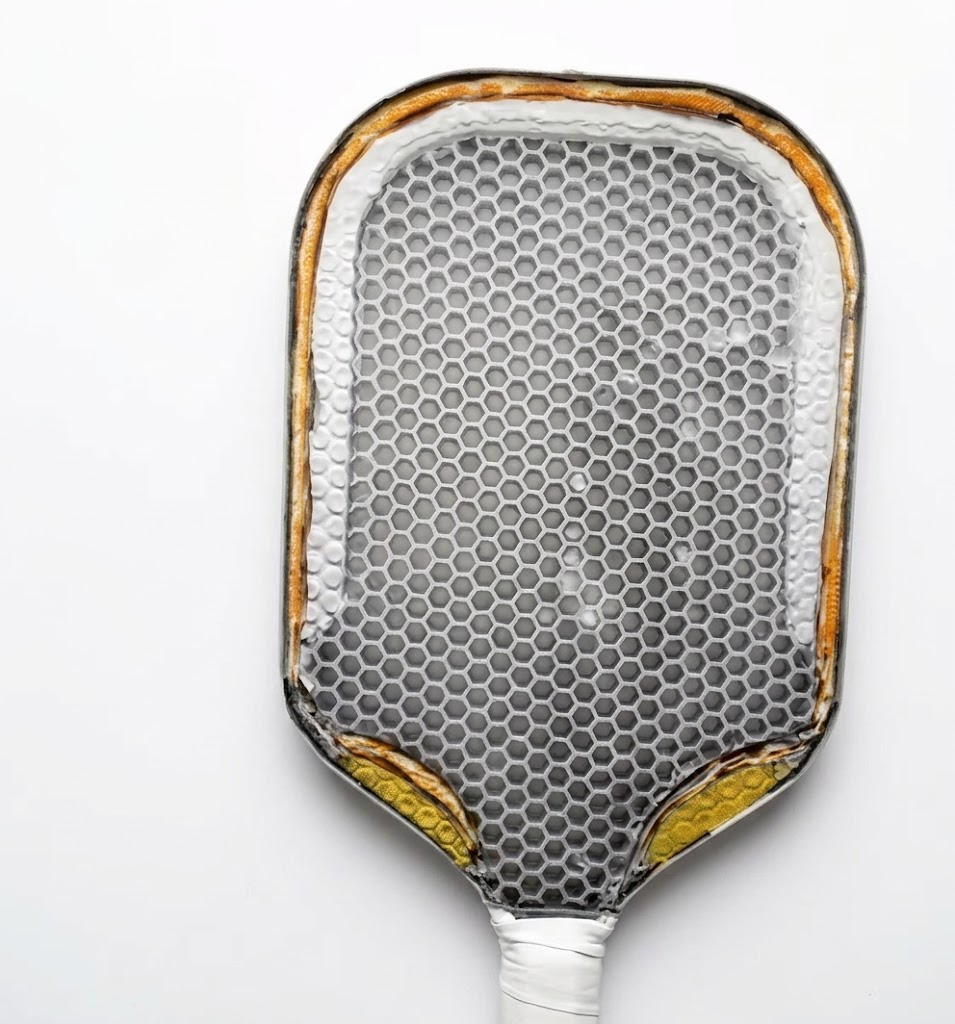 Gen 4 pickleball paddle cross-section showing PP honeycomb core, EVA perimeter walls, and throat foam layer