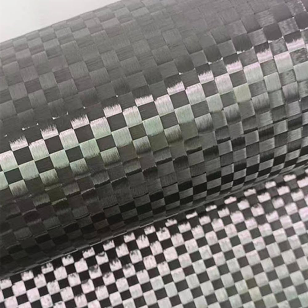 12K woven carbon fiber sheet showing the wide checkerboard weave pattern